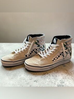 VANS Sk8-Hi Checker Floral Turtledove Suede High Top Sneakers Size 6